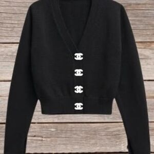 Black Cardigan With White Authentic Chanel Buttons